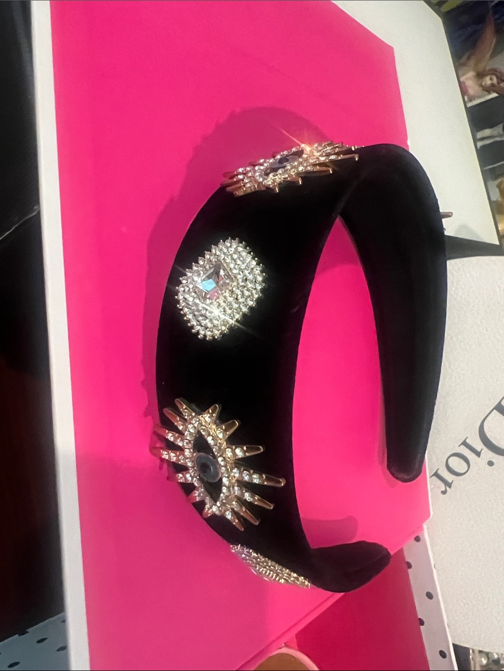 Black Embellished Velvet Headband with Crystal Accents
